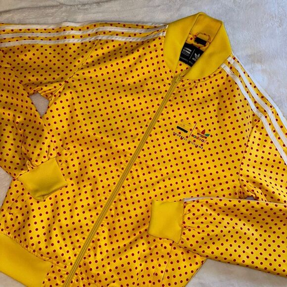 Adidas x Pharrell Williams XS Yellow Red Polka Dot Zipper Close Track Jacket EUC - Picture 1 of 12